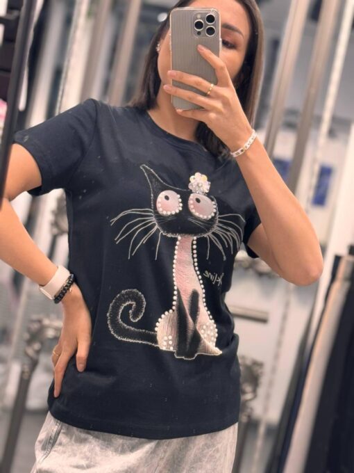 Miss Mırmır Kedi Baskılı T shirt % 100 PAMUK - Görsel 2